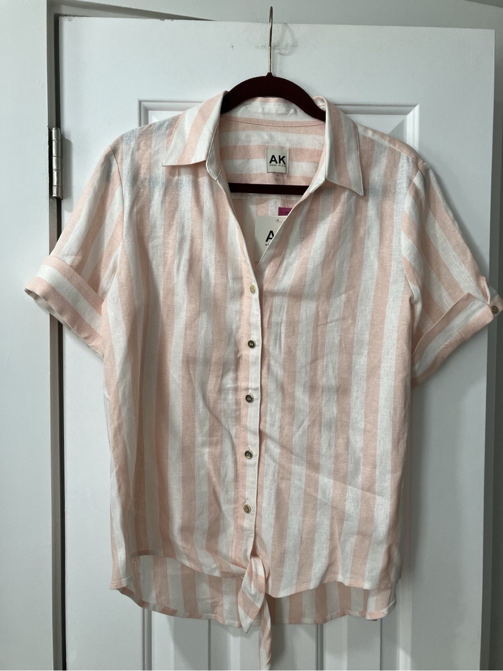 Anne Klein Striped Blouse Button-Up Pink/white
